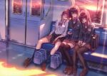  long_hair phone piromizu ponytail scan school_uniform skirt sleeping sunset thighhighs 