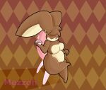  absurd_res anthro beverage big_breasts breasts chubby_female cocoa_(drink) coffee coffee_mug ear_piercing female hi_res lagomorph leporid mammal mezzoh pattern_background piercing rabbit simple_background slightly_chubby solo thick_thighs 
