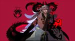  1boy ashiya_douman_(fate) asymmetrical_hair black_eyes black_hair cowboy_shot curly_hair demon_boy demon_horns demon_tail earrings fate/grand_order fate_(series) fingernails hair_between_eyes horns jewelry long_hair looking_at_viewer magatama magatama_earrings male_focus midi_hazapero monsterification multicolored_hair red_eyes sharp_fingernails solo tail toned toned_male two-tone_hair very_long_fingernails very_long_hair white_hair 