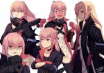  absurdres act_(xadachit) anger_vein bangs blush choker collarbone crossed_arms girls_frontline gloves highres long_hair multiple_persona pink_eyes pink_hair sidelocks st_ar-15_(girls_frontline) 
