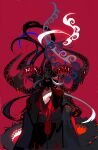  1boy alternate_hairstyle ashiya_douman_(fate) asymmetrical_hair bare_pecs black_eyes black_hair black_headwear black_nails black_skin colored_skin covered_face demon_boy demon_horns demon_tail earrings fate/grand_order fate_(series) floating_hair hat heian horns jewelry long_hair magatama magatama_earrings male_focus midi_hazapero monsterification multicolored_hair official_alternate_costume onmyouji shikigami solo tail tate_eboshi tentacle_hair toned toned_male traditional_clothes two-tone_hair very_long_hair white_hair 