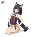  1girl animal_ear_fluff animal_ears bangs bare_arms bare_legs bare_shoulders black_hair blush bottomless carlo_montie cat_ears cat_girl drill_hair ear feet fluff gem green_eyes hand_on_hip image_sample karyl_(princess_connect!) long_hair multicolored_hair princess_connect! princess_connect!_re:dive seiza shiny shiny_hair shirt sitting solo streaked_hair thighs twitter_sample unsure very_long_hair white_background white_hair white_shirt 