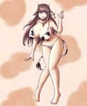  animal_humanoid big_breasts bikini biped bovid bovid_humanoid bovine bovine_humanoid breasts brown_hair cattle_humanoid clothing feet female hair hi_res horn huge_breasts human humanoid mammal mammal_humanoid orange_eyes simple_background solo spots swimwear umine 