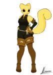  2016 ankama anthro bethesda_softworks black_eyes boots clothing cosplay crossover crossover_cosplay evangelyne felid female footwear fur hands_on_hips katia_managan khajiit mammal ninanon prequel simple_background solo the_elder_scrolls video_games wakfu webcomic white_background yellow_body yellow_fur 