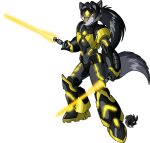  alpha_channel android anthro armor beam_sword black_hair canid canine canis capcom fur grey_body grey_fur hair hair_beads kajex_surnahm lightsaber long_hair machine male mammal mega_man_(series) megaman_x melee_weapon ponytail power_armor reploid robot solo star_wars valy_j._thunderbeast video_games weapon wolf yellow_eyes 