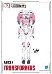  1girl alien arcee autobot ban!_(bansankan) breasts character_sheet commentary_request concept_art flame_toys full_body highres metal_skin official_art robot simple_background solo standing transformers white_background 