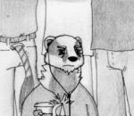  2016 ambiguous_gender ambiguous_species anthro badger belt beverage black_nose bottomwear chin_tuft clothing coffee_cup dark_eyes earbuds facial_markings facial_stripes facial_tuft fan_character finger_claws fingerclaws furgonomics graphic_tee graphite_(artwork) grey_clothing grey_shirt grey_topwear greyscale group head_markings headphones holding_beverage holding_object larger_ambiguous looking_at_viewer low_res male mammal markings monochrome mustelid musteline neck_tuft pants scruffy shirt size_difference smaller_male solo_focus spiff striped_face striped_tail stripes tail_tuft thumbnail topwear traditional_media_(artwork) tristan_growlagher_(spiff) tuft white_bottomwear white_clothing white_pants white_shirt white_topwear 