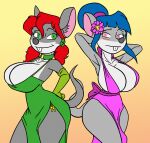  anthro blush breasts clothing creatiffy dress duo female hi_res mammal mouse murid murine rodent 