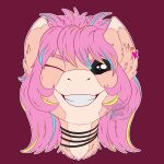  1:1 2019 absurd_res ambiguous_form ambiguous_gender black_eyes countershade_face countershading equid equine fan_character fkk fur hair hasbro hi_res horse icon inner_ear_fluff mammal my_little_pony one_eye_closed pink_hair pony portrait purple_background simple_background solo tan_body tan_fur tuft watermark 