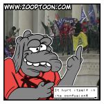  absurd_res anthro clothed clothing comic cross-eyed elephant elephantid gadsden_flag grey_body hi_res male mammal photo_background pok&eacute;mon_move politics proboscidean republican_elephant shirt solo t-shirt toony topwear trump webcomic zooptoon 