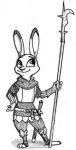  2017 3_toes 4_fingers anthro armor belt bill_(weapon) chainmail claws closed_smile clothing cuirass dipstick_ears disney eyebrows feet female fingers full-length_portrait gauntlets gloves graphite_(artwork) greyscale handwear holding_object holding_polearm holding_weapon judy_hopps knee_pads lagomorph leporid mammal melee_weapon monochrome multicolored_ears polearm portrait pose rabbit raised_eyebrows scabbard sheathed_sword sheathed_weapon simple_background solo sparkling_eyes spiff toe_claws toes traditional_media_(artwork) weapon white_background zootopia 