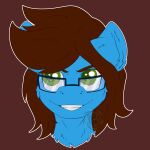  1:1 2019 absurd_res ambiguous_form ambiguous_gender blue_body blue_fur brown_background brown_mane equid equine eyewear fan_character fkk fur glasses green_eyes hasbro hi_res horse icon mammal mane my_little_pony pony portrait simple_background smile solo watermark 
