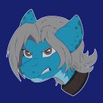  1:1 2019 absurd_res ambiguous_form ambiguous_gender blue_background blue_body clenched_teeth collar equid equine fan_character fkk grey_eyes grey_hair hair hasbro hi_res horse icon mammal my_little_pony pony portrait simple_background solo teeth watermark 