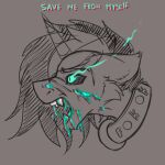  1:1 2019 absurd_res ambiguous_form anthonystone black_sclera collar dialogue ears_back equid equine fan_character fangs fkk hasbro hi_res horn male mammal my_little_pony open_mouth pivoted_ears portrait screaming sketch solo teal_eyes unicorn 