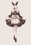  1girl absurdres animal_ears black_blindfold black_dress blindfold bow breasts brown_footwear cleavage cleavage_cutout closed_mouth clothing_cutout cropped dress fake_animal_ears frills grey_background highres maid maid_headdress mole mole_under_eye nier_(series) nier_automata puffy_sleeves short_hair simple_background solo subakeye white_bow white_hair white_legwear yorha_no._2_type_b 