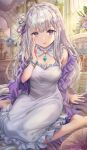  cleavage dress emilia_(re_zero) pointy_ears re_zero_kara_hajimeru_isekai_seikatsu see_through torino_akua 