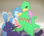  absurd_res anthro avian bird ejaculation fan_character gobanire group hi_res hindpaw kris_(krisdabirb) licking male male/male marcelo_canario nipple_fetish nipple_play nipple_suck oral paws sucking tongue tongue_out 