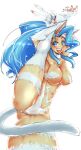  5_fingers 5_toes :d animal_humanoid blue_eyes blue_hair breasts butt capcom cat_humanoid colored_nails darkstalkers feet felicia_(darkstalkers) felid felid_humanoid feline feline_humanoid female fingers flexible fur gesture glistening glistening_body hair hi_res holding_leg humanoid looking_at_viewer lovehinba mammal mammal_humanoid nails navel on_one_leg one_leg_up open_mouth open_smile raised_arm raised_leg red_nails simple_background smile soles solo splits spread_legs spreading standing toes v_sign vertical_splits video_games white_background white_body white_fur 