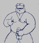 2021 anthro balls clothing erection genitals hat headgear headwear hi_res kemono male mammal masturbation moobs nipples overweight overweight_anthro overweight_male penis re_jin37 simple_background sketch solo ursid 
