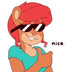  2016 acstlu alpha_channel anthro brown_body clothing digital_drawing_(artwork) digital_media_(artwork) english_text eyewear female gesture glasses hair lizette mammal multicolored_body pink_nose reaction_image red_hair rodent sciurid shirt simple_background solo tan_body tank_top text thumbs_up topwear transparent_background tree_squirrel two_tone_body 