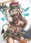  animal_ears animal_skull areola_slip areolae arm_behind_back ass_visible_through_thighs bangs barbarian_set_(zelda) belt blue_eyes bracer breasts cat_ears cat_girl cat_tail caution cowboy_shot crop_top dark_skin dark_skinned_female facial_mark fictional_persona final_fantasy final_fantasy_xiv grey_hair hand_up heterochromia highres horns large_breasts leaning_to_the_side looking_at_viewer medium_hair midriff miqo&#039;te navel open_mouth sign skull smile stomach tail the_legend_of_zelda the_legend_of_zelda:_breath_of_the_wild underboob warning_sign weapon weapon_on_back whisker_markings xun_li_eins yellow_eyes 
