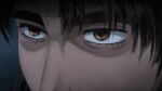 1boy absurdres bangs brown_eyes brown_hair close-up determined fujiwara_takumi highres initial_d laing looking_ahead male_focus parted_bangs shaded_face solo thick_eyebrows 