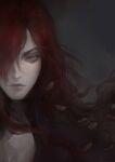  1boy closed_mouth extra_eyes hair_over_one_eye highres long_eyelashes long_hair male_focus nat_the_lich original painterly red_eyes red_hair renard_beauchene_(nat_the_lich) slit_pupils solo upper_body 