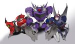  3boys airplane_wing chibi crossed_legs dalgu decepticon gradient gradient_background horns knockout_(transformers) leaning_to_the_side looking_at_viewer mecha multiple_boys no_humans one-eyed open_hand open_mouth red_eyes science_fiction shockwave_(transformers) single_horn sitting starscream transformers transformers_prime 