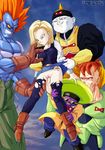  4boys android_13_(gattai) android_15 android_16 android_18 android_19 blonde_hair boots breast_grab breasts dragon_ball dragon_ball_z earrings fingering gloves grabbing hetero jewelry multiple_boys no_panties short_hair skirt skirt_lift small_breasts spiked_hair torn_clothes zone 