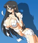  black_hair blue_eyes breasts covered_nipples dissolving_clothes flying_paper glasses highres huge_breasts long_hair paper read_or_die solo ta152_(graf_zeppelin) yomiko_readman 