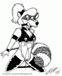  ball_gag bdsm black_and_white bondage bottomless bound collar ear_piercing ek_goya female gag genital_piercing lisa_raccoon mammal monochrome nipple_piercing nipples piercing pussy raccoon solo spreader_bar the_raccoons 