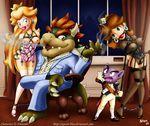  2boys 2girls artist_name ball_gag bdsm blue_eyes bondage bound bowser breasts cigar commentary dated gag gagged green_eyes mario_(series) medium_breasts multiple_boys multiple_girls panties pimp princess_daisy princess_peach shax shibari smoking super_mario_bros. tatanga thighhighs underwear watermark web_address 