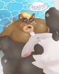  2021 absurd_res anthro ashigara black_body black_fur brown_body brown_fur butt duo fur genitals giant_panda hi_res humanoid_hands male male/male mammal milkysodaa moobs nipples overweight overweight_male penis sitting tokyo_afterschool_summoners tongue tongue_out ursid video_games water white_body white_fur 
