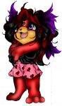  anthro black_hair breasts chibi clothed clothing crystal-for-ever eulipotyphlan female fur hair hedgehog mammal multicolored_body multicolored_fur multicolored_hair open_mouth open_smile orange_body orange_fur partially_clothed red_body red_fur red_hair simple_background smile solo two_tone_body two_tone_fur two_tone_hair white_background 