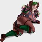  ailurid anthro blizzard_entertainment blush bone bremonqueen_(artist) clothing ear_piercing ear_ring female hair hand_on_butt hi_res legband lying mammal multicolored_hair pandaren piercing pigtails red_panda red_pandaren shoulder_pads skull solo tabard two_tone_hair ursid video_games warcraft 