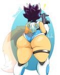  absurd_res anthro big_butt butt canid canine fox gun hi_res holding_gun holding_object holding_weapon huge_butt jhenightfox julie_(jhenightfox) mammal mil ranged_weapon rear_view solo thick_thighs weapon wide_hips 