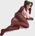  ailurid anthro big_breasts blizzard_entertainment blush breasts bremonqueen_(artist) ear_piercing ear_ring female hair hand_on_butt hi_res lying mammal multicolored_hair nipples pandaren piercing pigtails red_panda red_pandaren solo two_tone_hair ursid video_games warcraft 