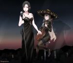  2girls alternate_costume black_dress breasts cleavage country_connection darkpulsegg dress fx-05_(girls_frontline) girls_frontline guitar hat instrument m1908_(girls_frontline) mariachi mexican mexican_dress microphone microphone_stand multiple_girls music seat signature singing sombrero 