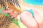  ass beach bikini blonde_hair blush braids cameltoe green_eyes long_hair pointed_ears princess_zelda shade swimsuit the_legend_of_zelda tofuubear towel uncensored water watermark 