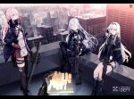  3girls ak-12 ak-12_(girls_frontline) an-94 an-94_(girls_frontline) ar-15 assault_rifle bangs black_gloves braid breasts building city cityscape closed_eyes closed_mouth commentary_request day defy_(girls_frontline) expressionless eyebrows_visible_through_hair french_braid girls_frontline gloves gun hair_between_eyes hair_ornament highres holding hologram jacket long_hair long_sleeves mask_around_neck mishima_hiroji mod3_(girls_frontline) multicolored_hair multiple_girls pink_hair purple_eyes red_gloves red_hair ribbon rifle rooftop sidelocks silver_hair skyscraper smile st_ar-15_(girls_frontline) streaked_hair thighhighs weapon 
