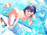  1girl ass ball bang_dream! bangs beachball black_hair breasts completely_nude dutch_angle earrings flower furiousghafo hair_flower hair_ornament hairpin jewelry large_breasts mitake_ran multicolored_hair nail_polish necklace nipples nude one_eye_closed open_mouth pool red_eyes red_hair short_hair skinny_dipping smile solo splashing streaked_hair target third-party_edit triangle_earrings water_gun wet 