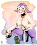  alcohol animal_humanoid areola beverage big_breasts blue_eyes blush bodily_fluids bovid bovid_humanoid breast_milking breasts caprine caprine_humanoid drunk faun female freckles fur goat_ears goat_humanoid hair hi_res hooves horizontal_pupils horn humanoid jewelry lactating looking_at_viewer mammal mammal_humanoid milk milking_self nipples nude open_mouth projectile_lactation pupils purple_body purple_fur purple_hair satyr short_hair simple_background smile solo styliani substance_intoxication threeworlds wine wine_bottle 