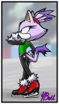  anthro blaze_the_cat border butt clothed clothing digital_media_(artwork) domestic_cat felid feline felis female fourball fur hi_res ice_skates ice_skating mammal purple_body simple_background solo sonic_the_hedgehog_(series) spandex tight_clothing white_border 