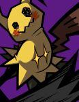  +_+ claws disguise gen_7_pokemon highres mimikyu no_humans omoti_sakamoto orange_eyes pokemon pokemon_(creature) purple_background simple_background solo thick_outlines 