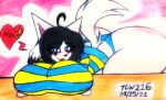  anthro breasts canid canine clothed clothing felid feline female hair mammal tem temmie_(undertale) theloanwanderer216 undertale video_games white_body 