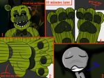 2018 3_toes 4:3 :d ambiguous_gender animatronic anonymous anthro avian bald barefoot beak big_feet bird black_eyes black_nose blue_body blush bodily_fluids bonnie_(fnaf) bow_tie box brown_body checkered_floor chica_(fnaf) chicken clenched_teeth close-up clothing comic crush dialogue doorway duo english_text faceless_ambiguous faceless_character feet five_nights_at_freddy&#039;s five_nights_at_freddy&#039;s_2 five_nights_at_freddy&#039;s_3 foot_fetish foot_focus freddy_(fnaf) galliform gallus_(genus) ghost green_body green_ears green_feet grey_body grey_skin guitar half-closed_eyes hat headgear headwear humanoid humanoid_on_anthro inside lagomorph leporid long_ears looking_down machine male male/ambiguous mammal musical_instrument narrowed_eyes nude office on_ground open_mouth orange_beak pawpads paws phantom_freddy_(fnaf) phasianid plucked_string_instrument poster rabbit robot round_ears sitting smashcuenta123 smile spirit squish string_instrument sweat sweaty_feet teeth text toes top_hat toy_chica_(fnaf) ursid video_games wire yellow_body 