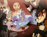  alcohol anthro avoid_posting beverage butt canid canine canis domestic_cat enjoipandas felid feline felis food fox girly group human male male/male mammal raylo_(characters) wine wolf 