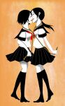  2girls fantasy_circus kiss knot leaning_forward multiple_girls orange_background original pale_skin rope school_uniform serafuku yuri 