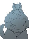  2021 anthro belly blush bulge canid canine canis domestic_dog hi_res kemono male mammal moobs navel nipples overweight overweight_anthro overweight_male simple_background sketch solo tiri_mama white_background 