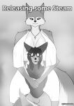 anthro big_breasts breasts canid canine canis cover cover_art cover_page coyote cross cross_necklace duo empty_eyes female hi_res hug huge_breasts jewelry larger_female male male/female mammal monochrome necklace scp-1471 scp-1471-a scp-2547 scp_foundation size_difference smaller_male title towel undead unusualmatias 